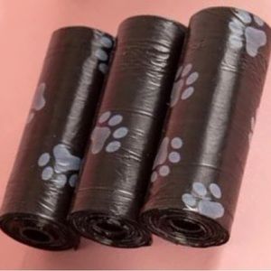3 White Paw Print Black Poo Poop Sack Dog Pet Baggie Disposable Waste Bag Roll